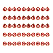 Golden Plated Alloy Charms, with Enamel, Enamelled Sequins, Flat Round, Red, Letter.G, 14x12x2mm, Hole: 1.5mm, 50pcs/Box(ENAM-SZ0001-25C-G)