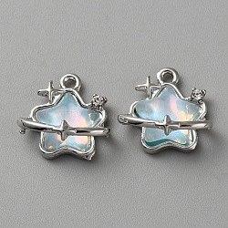 Alloy Resin Pendants, with Cubic Zirconia, Star, Light Cyan, 14.50x15x7mm, Hole:1.50mm(FIND-TAC0028-24D)