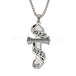 201 Stainless Steel Enamel Electronic Piano Cross Pendant Box Chain Necklaces, Stainless Steel Color, 23.62 inch(60cm)(NJEW-M076-01P-02)