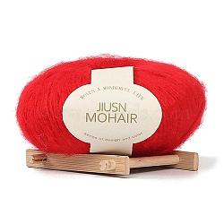 25G Angora Mohair Wool Fiber Knitting Yarn, for Shawl Scarf Doll Crochet Supplies, Round, Red, 1mm(PW22070100275)