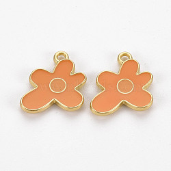 Rack Plating Light Gold Alloy Enamel Pendants, Cadmium Free & Lead Free, Flower, Dark Orange, 17x16x2mm, Hole: 1.6mm(ENAM-Q444-013E-RS)