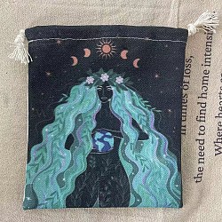 Tarot Card Storage Bag, Cloth Tarot Drawstring Bags, Rectangle with Woman Pattern, Prussian Blue, 18x13cm(WICR-PW0001-08-06)