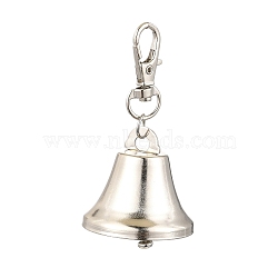 Iron Bell Pendant Decoration, Swivel Lobster Claw Clasps for Bag Ornaments, Platinum, 70mm(HJEW-JM02458)