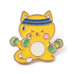 Fitness Theme Enamel Pins, Alloy Brooches for Backpack Clothes, Lift Dumbbell, Cat Shape, 25.5x26mm(JEWB-Q012-01C)