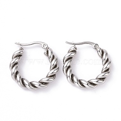 304 Stainless Steel Twist Rope Hoop Earrings for Women, Stainless Steel Color, 24.5x24x5mm, Pin: 0.8x1mm(EJEW-G298-07B-P)
