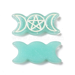 Resin Cabochons, with Glitter Powder, Religion, Triple Moon Goddess, Medium Turquoise, 32.5x15x4.5mm(RESI-G055-01G)