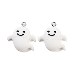 Halloween Theme Opaque Resin Pendants, Halloween Charms, Ghost, 23x21.8x6.5mm, Hole: 2mm(RESI-N039-93)