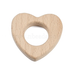 Natural Beech Wooden Baby Teething Toys, Teething Rings for Newborn Toddler Infant, Heart, BurlyWood, 52x54x10mm, Hole: 25mm(WOOD-U003-09)