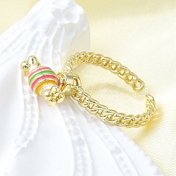 Brass Enamel Open Cuff Rings for Women, Real 16K Gold Plated, Candy, Inner Diameter: 19mm, Candy: 6x15mm(RJEW-F179-08G-01)