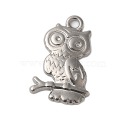 Non-Tarnish 304 Stainless Steel Pendants, Owl Charms, Stainless Steel Color, 23x15x2mm, Hole: 2mm(STAS-N103-21P)