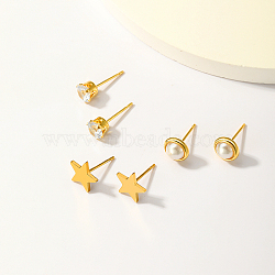 Elegant 18K Gold Plated 3 Pairs Fashion Casual Earrings Set for Women, Mixed Shapes(PC1813)