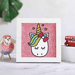 Unicorn Pattern DIY Diamond Painting Photo Frame Kits, Including Resin Rhinestones Bag, Diamond Sticky Pen, Tray Plate, Glue Clay and Square Frame, Colorful, 180x180mm(UNIC-PW0001-041)