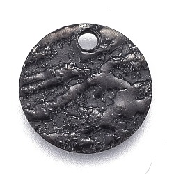304 Stainless Steel Charms, Textured, Laser Cut, Flat Round, Electrophoresis Black, 10x1mm, Hole: 1.4mm(STAS-M228-C02-B)