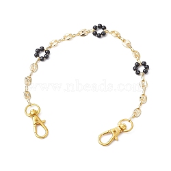 Acrylic Imitation Pearl Beaded Flower Purse Chain, Brass Coffee Bean Chain Bag Strap with Lobster Claw Clasp, Golden, 27cm(AJEW-BA00122)