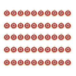 Golden Plated Alloy Charms, with Enamel, Enamelled Sequins, Flat Round, Red, Letter.G, 14x12x2mm, Hole: 1.5mm, 50pcs/Box(ENAM-SZ0001-25C-G)