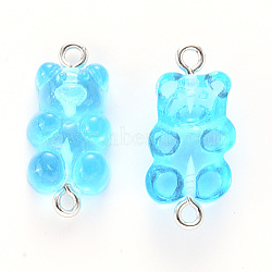 Resin Links connectors, with Platinum Plated Iron Loop, Bear, Light Sky Blue, 25x11.5x7mm, Hole: 1.5mm(CRES-S306-028J)