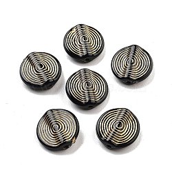 Plating Acrylic Beads, Golden Metal Enlaced, Flat Round with Looped Grain, Black, 16x5mm, Hole: 1.5mm, 702pcs/500g(OACR-Q084-04B)