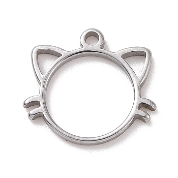 304 Stainless Steel Charms, Cat Head Charms, Stainless Steel Color, 10x11x1mm, Hole: 1mm