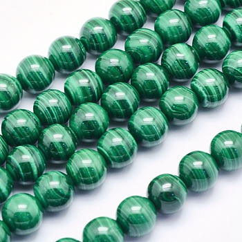 Natural Malachite Beads Strands, Round, 8mm, Hole: 1mm, about 49pcs/strand, 15.5 inch(39.5cm)