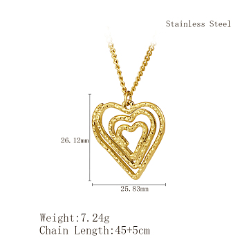 Stylish Stainless Steel Spiral Pendant Necklaces for Women, Real 18K Gold Plated, Heart, 17.72 inch(45cm)