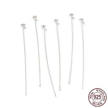 925 Sterling Silver Flat Head Pins, Silver, 22 Gauge, 40x0.6mm, Head: 2mm