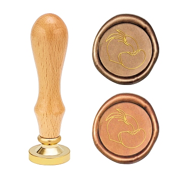 Brass Wax Seal Stamp, with Beech Wood Handles, for DIY Scrapbooking, Fruit Pattern, Stamp: 25x14mm, Handle: 80.5x22.5mm