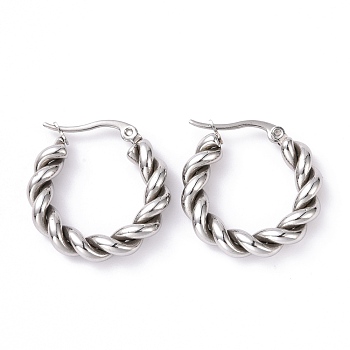 304 Stainless Steel Twist Rope Hoop Earrings for Women, Stainless Steel Color, 24.5x24x5mm, Pin: 0.8x1mm