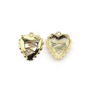 Alloy Rhinestone Pendant, Heart, Light Gold, 24x20.5x3.5mm, Hole: 1.8mm