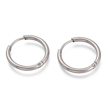 304 Stainless Steel Needle with 201 Stainless Steel Ring Huggie Hoop Earrings, Hypoallergenic Earrings, Stainless Steel Color, 15 Gauge, 15x1.5mm, Pin: 1mm