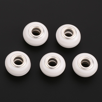 Resin European Beads, Large Hole Beads, with Silver Plated Brass Double Cores, Stripe, Rondelle, White, 14x8~8.5mm, Hole: 5mm