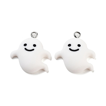 Halloween Theme Opaque Resin Pendants, Halloween Charms, Ghost, 23x21.8x6.5mm, Hole: 2mm