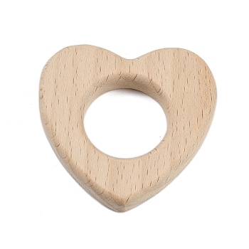 Natural Beech Wooden Baby Teething Toys, Teething Rings for Newborn Toddler Infant, Heart, BurlyWood, 52x54x10mm, Hole: 25mm