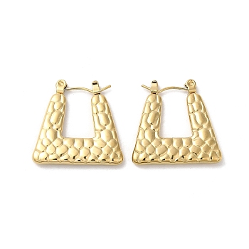 Rack Plating 304 Stainless Steel Hoop Earrings for Women, Trapezoid, Real 18K Gold Plated, 22x22.5x3mm