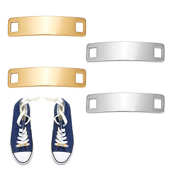 4Pcs 2 Colors 304 Stainless Steel Shoelace Charms, for Shoe Decoration Accessories, Curved Rectangle, Golden & Stainless Steel Color, 30x13x1.5mm, Hole: 3x4.5mm, 2pcs/color