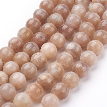 Natural Sunstone Beads Strands, Round, Sandy Brown, 10mm, Hole: 1mm, about 19pcs/strand, 7.8 inch