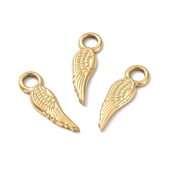 Ion Plating 304 Stainless Steel Pendants, Wing, Golden, 15x4x1mm, Hole: 2.5mm