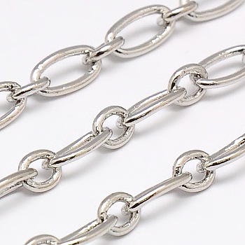 Brass Figaro Chains, Soldered, with Spool, Oval and Round Link Chains, Platinum, 4.5x1mm, about 82.02 Feet(25m)/roll