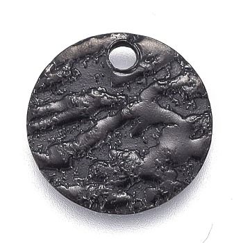 304 Stainless Steel Charms, Textured, Laser Cut, Flat Round, Electrophoresis Black, 10x1mm, Hole: 1.4mm