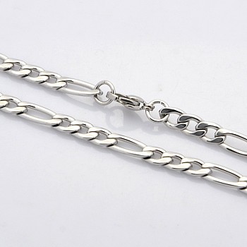 Trendy Unisex 304 Stainless Steel Figaro Chain Necklaces, with Lobster Clasps, Stainless Steel Color, 19 inch(48.3cm), 5mm