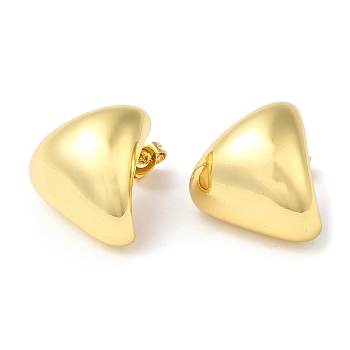 Rack Plating Brass Twist Triangle Stud Earrings, Real 18K Gold Plated, 18x19mm
