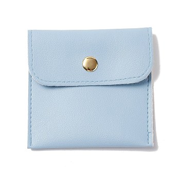 PU Imitation Leather Jewelry Storage Bags, with Golden Tone Snap Buttons, Square, Light Blue, 7.9x8x0.75cm