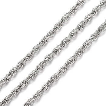 304 Stainless Steel Rope Chains, Soldered, with Spool, Stainless Steel Color, 3mm, about 10m/Roll