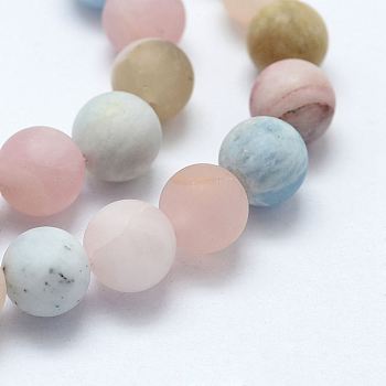 Natural Morganite Beads Strands, Frosted, Round, 10mm, Hole: 1mm, about 38pcs/strand, 15.55 inch(39.5cm)