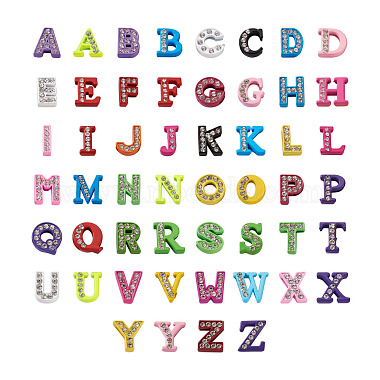 Mixed Color Letter A~Z Alloy+Rhinestone Slide Charms