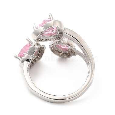 Pink Cubic Zirconia Triple Heart Open Cuff Ring(RJEW-E064-06P-01)-3