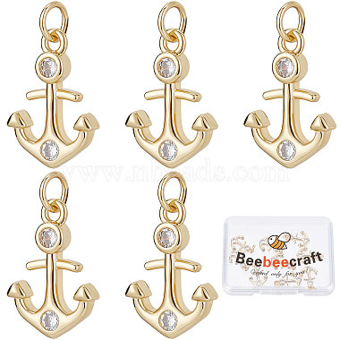 Real 18K Gold Plated Clear Anchor & Helm Brass+Cubic Zirconia Pendants