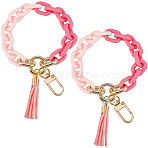 2Pcs Acrylic Cable Chain Bracelet Pendant Decorations, with Tassel and Alloy Clasps, for Bag Keychain Mobile Phone Ornaments, Hot Pink, 130mm(AJEW-SC0003-71D)