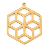 304 Stainless Steel Pendants, Laser Cut, Hexagon with Flower Charm, Real 18K Gold Plated, 30x24x1.3mm, Hole: 1.2mm(STAS-Z076-08G)