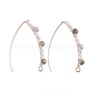 304 Stainless Steel Earring Hooks, Ear Wire, with Natural Labradorite Beads and Horizontal Loop, 42mm, 21 Gauge, Pin: 0.7mm(EJEW-JE03947-05)