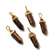 Natural Tiger Eye Pendants, Faceted, with Golden Tone Brass Findings, Lead free & Cadmium Free, Bullet, 27~30x9~10x7~8mm, Hole: 4x3mm(G-K329-43G)